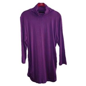 NWT IMAN GLOBAL CHIC Womens XL Turtleneck Stretch Long Sleev Ruching Purple Top